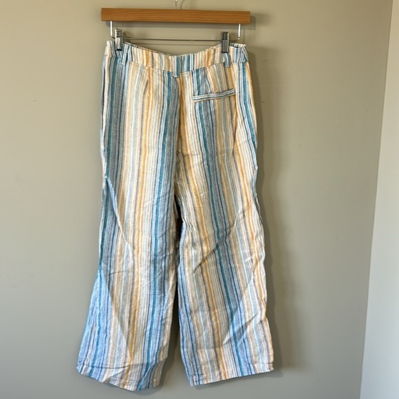 Reformation Tahiti Linen Ankle Crop Mid Rise Stripe Print Pattern Pants Sz 6 - Picture 6 of 13